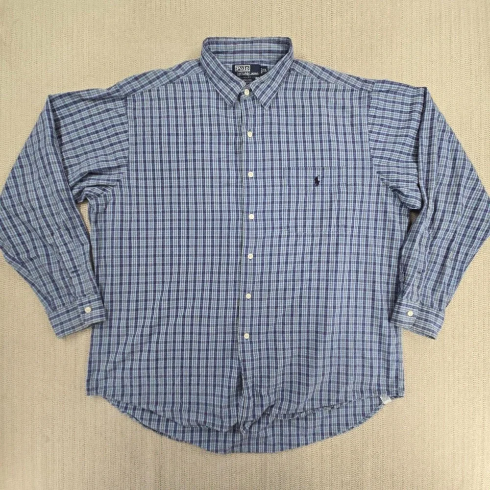 Polo Ralph Lauren Marlowe Shirt Mens XL Blue Check Plaid Classic Fit Vintage